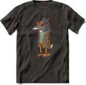 Casual vos T-Shirt Grappig | Dieren honden Kleding Kado Heren / Dames | Animal Skateboard Cadeau shirt - Donker Grijs - XL