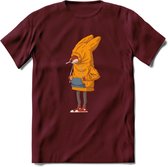 Verlegen vos T-Shirt Grappig | Dieren honden Kleding Kado Heren / Dames | Animal Skateboard Cadeau shirt - Burgundy - XL