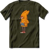 Verlegen vos T-Shirt Grappig | Dieren honden Kleding Kado Heren / Dames | Animal Skateboard Cadeau shirt - Leger Groen - S