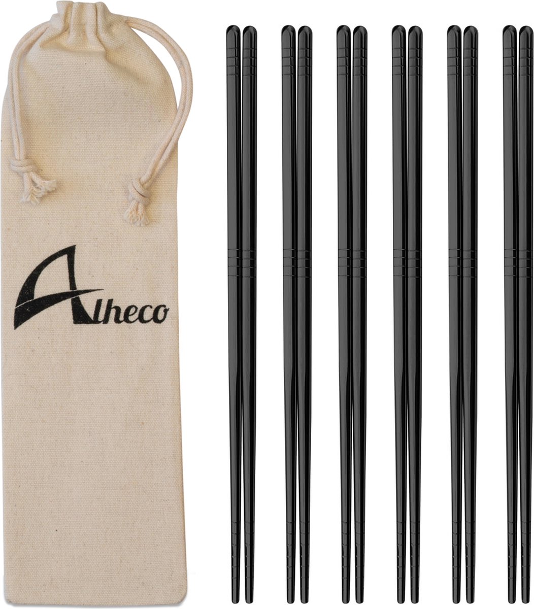 Alheco 6 paar Koreaanse chopsticks - Eetstokjes - Metaal / RVS - Zwart