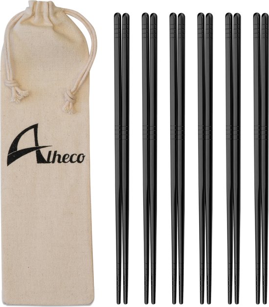 Alheco 6 paar Koreaanse chopsticks - Eetstokjes - Metaal / RVS - Zwart