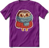 Winter uil T-Shirt Grappig | Dieren uilen Kleding Kado Heren / Dames | Animal Skateboard Cadeau shirt - Paars - XL