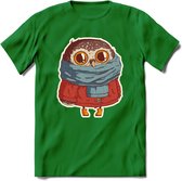 Winter uil T-Shirt Grappig | Dieren uilen Kleding Kado Heren / Dames | Animal Skateboard Cadeau shirt - Donker Groen - M