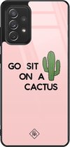 Samsung A52 hoesje glass - Go sit on a cactus | Samsung Galaxy A52 5G case | Hardcase backcover zwart