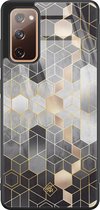 Samsung S20 FE hoesje glass - Grey cubes | Samsung Galaxy S20 case | Hardcase backcover zwart