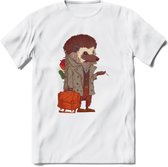 Casual egel T-Shirt Grappig | Dieren herfst Kleding Kado Heren / Dames | Animal Skateboard Cadeau shirt - Wit - XL