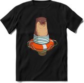 Casual zeehond T-Shirt Grappig | Dieren zeehonden Kleding Kado Heren / Dames | Animal Skateboard Cadeau shirt - Zwart - L