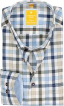 Redmond modern fit overhemd - Oxford - blauw - wit en kaki geruit - Strijkvriendelijk - Boordmaat: 45/46