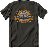Premium Since 1936 T-Shirt | Goud - Zilver | Grappig Verjaardag Kleding Cadeau Shirt | Dames - Heren - Unisex Tshirt | - Donker Grijs - L