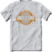 Premium Since 1951 T-Shirt | Goud - Zilver | Grappig Verjaardag Kleding Cadeau Shirt | Dames - Heren - Unisex Tshirt | - Licht Grijs - Gemaleerd - 3XL