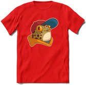 Hippe Kikker T-Shirt Grappig | Dieren reptielen Kleding Kado Heren / Dames | Animal Skateboard Cadeau shirt - Rood - 3XL