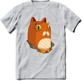 Casual kat T-Shirt Grappig | Dieren katten Kleding Kado Heren / Dames | Animal Skateboard Cadeau shirt - Licht Grijs - Gemaleerd - S