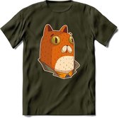 Casual kat T-Shirt Grappig | Dieren katten Kleding Kado Heren / Dames | Animal Skateboard Cadeau shirt - Leger Groen - XXL