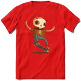 Casual skelet T-Shirt Grappig | Dieren halloween Kleding Kado Heren / Dames | Animal Skateboard Cadeau shirt - Rood - S