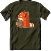 Kat en draad T-Shirt Grappig | Dieren katten Kleding Kado Heren / Dames | Animal Skateboard Cadeau shirt - Leger Groen - L