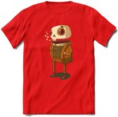 Casual skelet T-Shirt Grappig | Dieren halloween Kleding Kado Heren / Dames | Animal Skateboard Cadeau shirt - Rood - 3XL