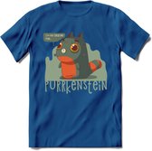 Monster van Purrkenstein T-Shirt Grappig | Dieren katten halloween Kleding Kado Heren / Dames | Animal Skateboard Cadeau shirt - Donker Blauw - XL