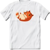 Schattige kat T-Shirt Grappig | Dieren katten Kleding Kado Heren / Dames | Animal Skateboard Cadeau shirt - Wit - 3XL