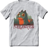 Monster van Purrkenstein T-Shirt Grappig | Dieren katten halloween Kleding Kado Heren / Dames | Animal Skateboard Cadeau shirt - Licht Grijs - Gemaleerd - S