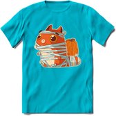 Mummy kat T-Shirt Grappig | Dieren katten halloween Kleding Kado Heren / Dames | Animal Skateboard Cadeau shirt - Blauw - 3XL