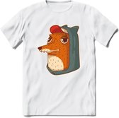 Hippe vos T-Shirt Grappig | Dieren honden Kleding Kado Heren / Dames | Animal Skateboard Cadeau shirt - Wit - XL