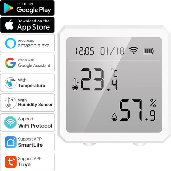 Thermomètre d'humidité de température Tuya Smart WiFi pour Alexa ou Google  Home