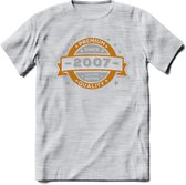 Premium Since 2007 T-Shirt | Goud - Zilver | Grappig Verjaardag Kleding Cadeau Shirt | Dames - Heren - Unisex Tshirt | - Licht Grijs - Gemaleerd - M