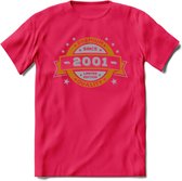 Premium Since 2001 T-Shirt | Goud - Zilver | Grappig Verjaardag Kleding Cadeau Shirt | Dames - Heren - Unisex Tshirt | - Roze - S