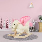 HOMCOM Kinderhobbelpaard baby schommeldier paard met dierengeluiden speelgoed handgrepen voor 18-36 maanden pluche wit + roze 70 x 28 x 57 cm