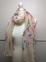 Lange dames sjaal Alizee gebloemd lichtgeel grijs zwart rood roze blauw