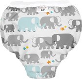 Kushies - Oefenbroekje - Jongens & Meisjes - Wit met olifanten - Maat L (16-20 kg)