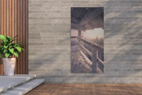 Affiche de clôture Montagne enneigée de Mogielica en Pologne pendant l'hiver - 100x200 cm - Toile de jardin