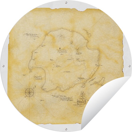 Tuincirkel Een gouden schatkaart op een witte achtergrond - 120x120 cm - Ronde Tuinposter - Buiten XXL / Groot formaat!