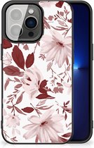 GSM Hoesje Geschikt voor iPhone 13 Pro Silicone Back Case met Zwarte rand Watercolor Flowers