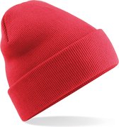Basic dames/heren beanie wintermuts 100% soft Acryl in kleur koraal rood - Super soft - Brede omslag band