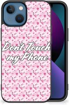 Hoesje met Tekst Geschikt voor 13 Back Cover Siliconen Hoesje met Zwarte rand Flowers Pink Don't Touch My Phone