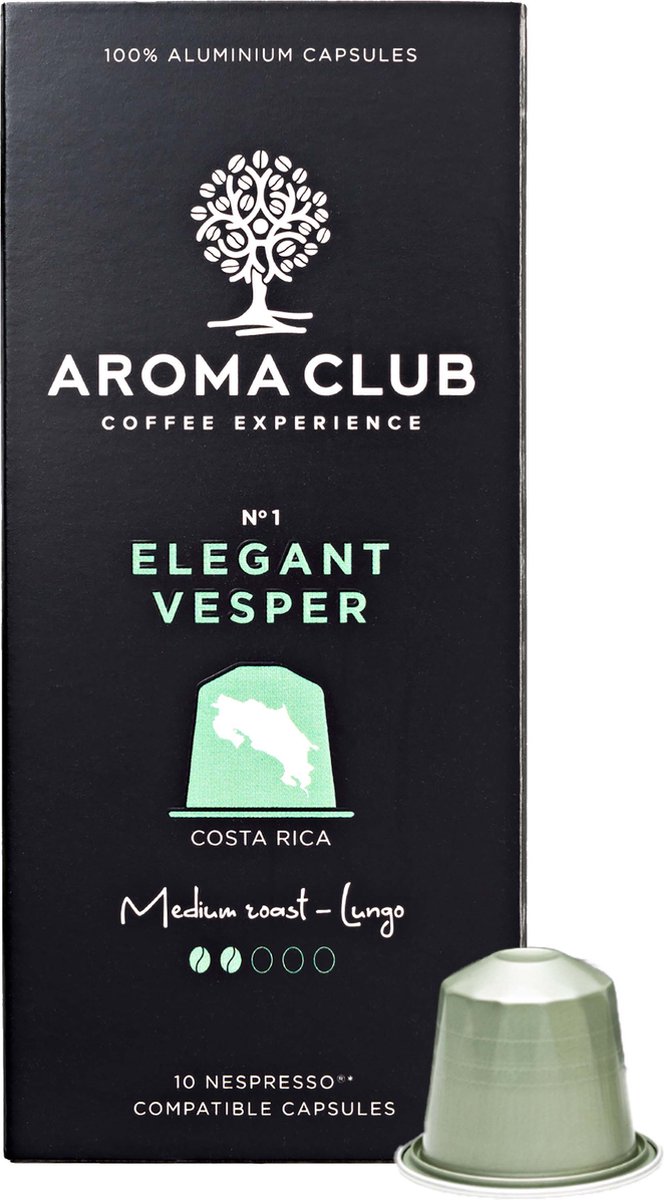 Aroma Club - Nespresso Compatible Capsules (120 st.) - No. 1 Elegant Vesper - Intensiteit 2/5 - Lungo - 100% Aluminium Koffiecups