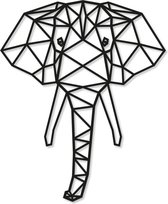 Geometrische - wanddecoratie - dieren - olifant – Laser gesneden 3 mm – Zwart- 60 cm – Line art
