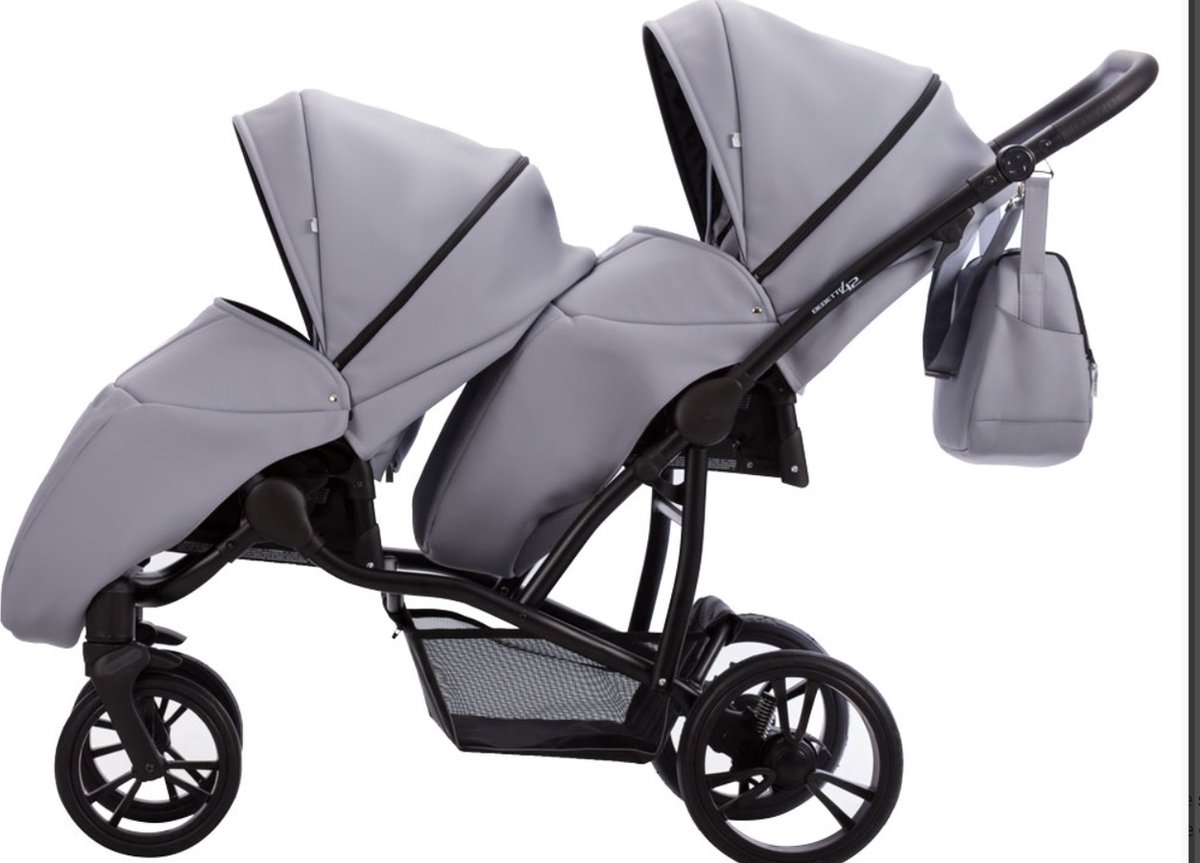 Bebetto 42 PRO Duowagen - Eco Leer bekleding - Tweeling kinderwagen Eco leather - duo buggy 2 in 1 (2 wiegen + 2 zitjes) Black 04 — cadeau in Cadeau-ideeën - foto 4