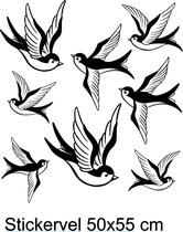 Raam sticker vrolijke Zwaluwen 8 stuks ( vogels ) Kleur Zwart Stickervel 50x55 cm bxh