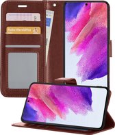 Samsung S21 FE Hoesje Book Case Hoes - Samsung Galaxy S21 FE Case Hoesje Wallet Cover - Samsung Galaxy S21 FE Hoesje - Bruin