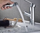 Chrome Wastafelkraan - Chrome - Roestvrij staal - RVS - Wastafelkranen - Inclusief aansluit slangen - Warm en Koud Water - Badkamer kraan - Uittrekbare kopstuk