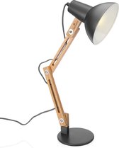 Navaris bureaulamp met houten standaard - Design lamp - Retro tafellamp - In hoogte verstelbaar en kantelbaar - Met E27 fitting - Donkergrijs