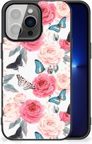 Telefoontas iPhone 13 Pro Smartphone Hoesje met Zwarte rand Butterfly Roses