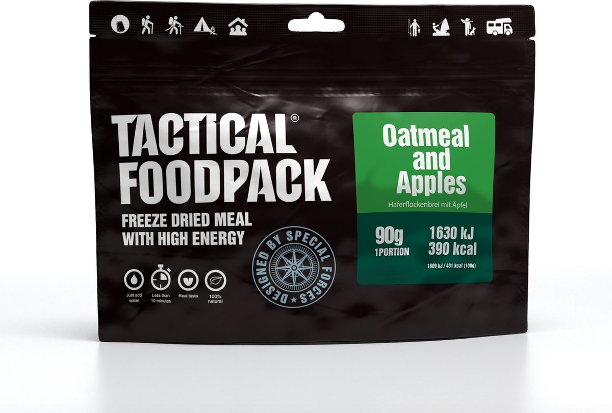 Tactical FoodPack Oatmeal & Appels (90g) - Havermout & Appel - 390kcal - buitensportvoeding - vriesdroogmaaltijd - survival eten - prepper - 8 jaar houdbaar - ontbijt of lunch