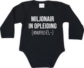 Romper - Miljonair in opleiding (knuffels € 5,-) - maat: 68 - lange mouwen - baby - rompertjes baby - rompers - rompertje - rompertjes - stuks 1 - zwart