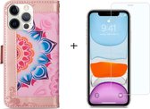 GSMNed – Hoogwaardig iPhone 12 Mini Hoesje Roze – Leren Pu Hoesje – 4 pasjes houder – Met Koord – magnetische sluiting – Met Screenprotector