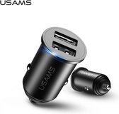 USAMS Dual USB Snellader Autolader - Veilig en Compact - Autolader - Auto Oplader - Sigaretten Aansteker - Auto Accessoires - 2.4A Zwart - USB-A voor Apple , Samsung , Huawei