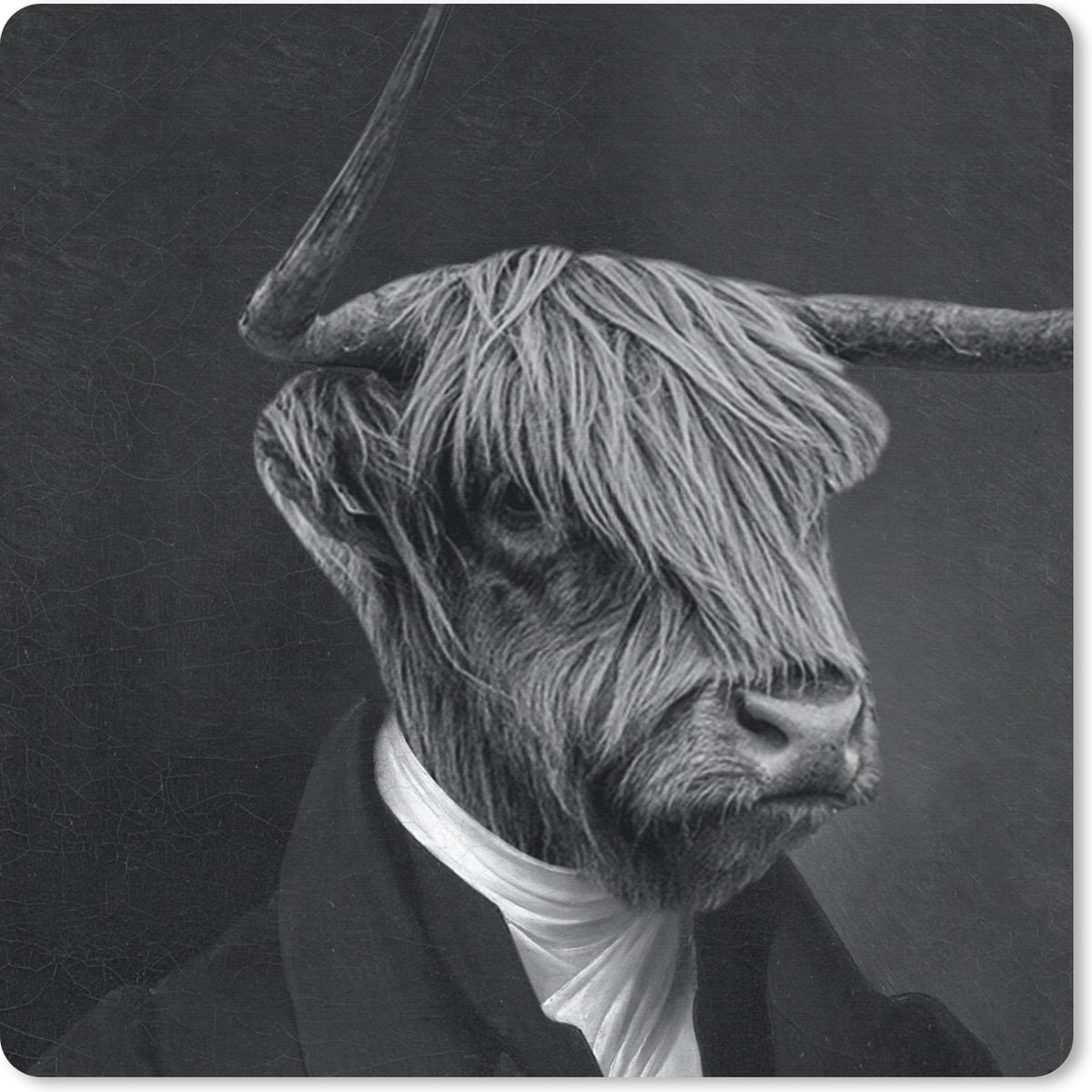 Muismat 20x20 cm - Mousepad Oude meesters - Schotse hooglander - Zwart - Wit - Muismatten