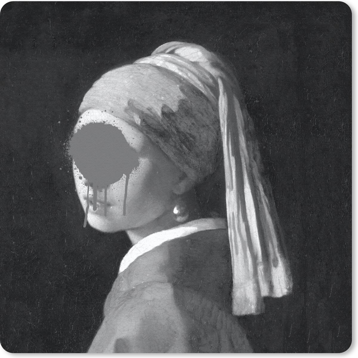 Muismat 20x20 cm - Mousepad Het meisje met de parel - Johannes Vermeer - Zwart - Wit - Muismatten